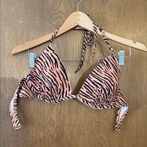 Shade & Shore Pink and Black Zebra Print Triangle Bikini Top